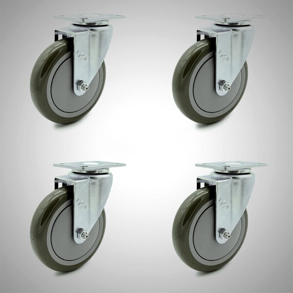 5 Inch SS Gray Polyurethane Wheel Swivel Top Plate Caster Set